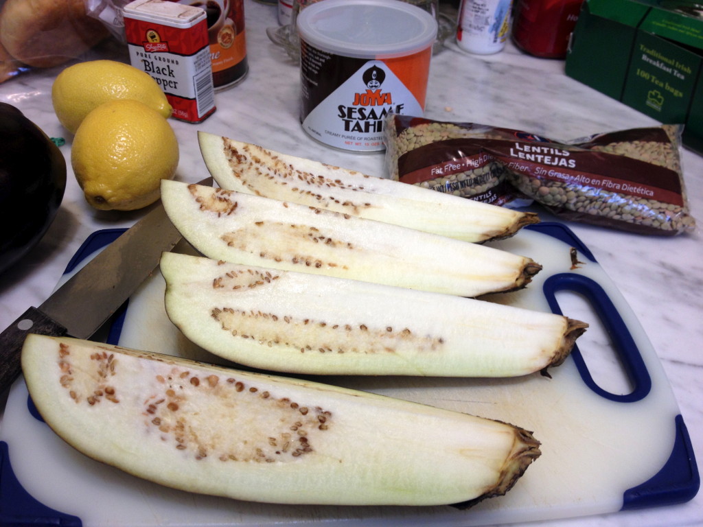 Eggplant and lentil soup ingredients